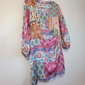 Zara Multicolor Floral Patchwork Mini Faux Wrap Dress